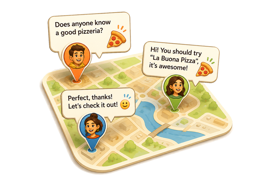 Friends sharing tips about a place on the map